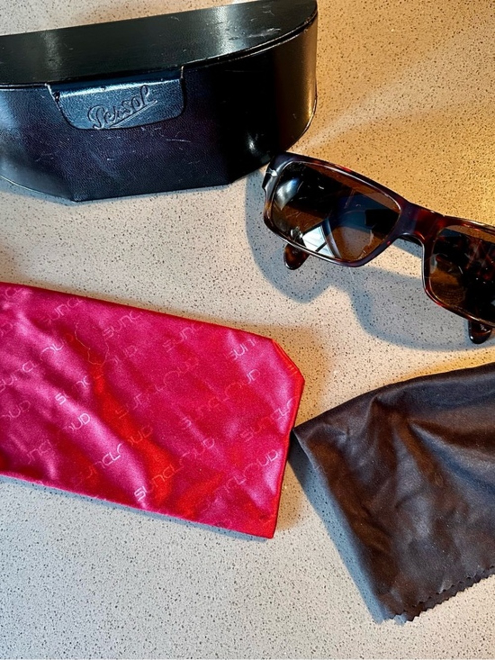 Persol Men’s Tortoiseshell Sunglasses with Red Microfiber Pouch